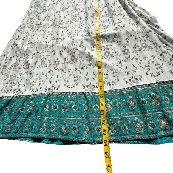 Boho Maxi Dress White Floral Print Sleeveless V-Neck Lined with Pockets Size L - Picture 13 of 15